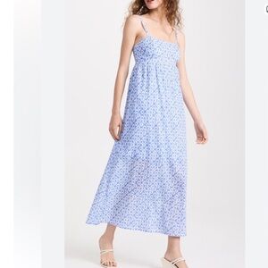 XIRENA Flavia Midi Cotton Slip Dress Light Blue Rio Shell Print Medium